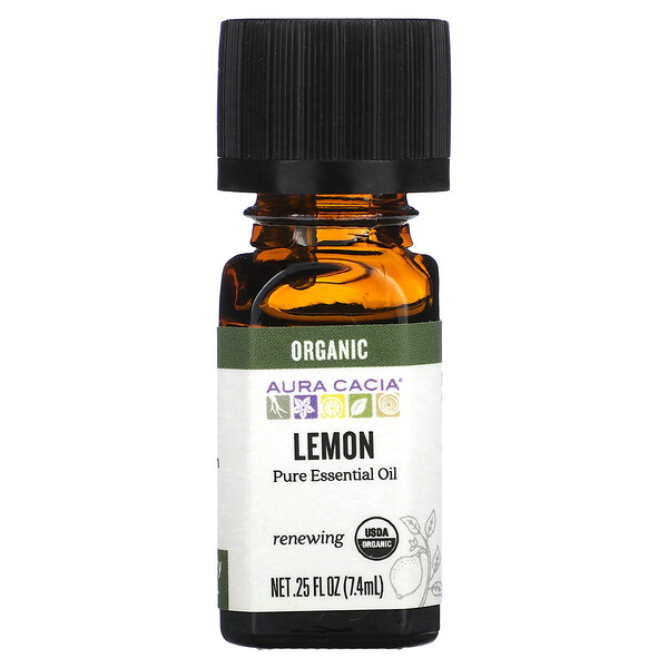 Pure Essential Oil, Organic Lemon, 0.25 fl oz (7.4 ml) Aura Cacia