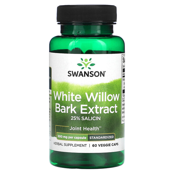 Экстракт коры белой ивы, 500 мг, 60 растительных капсул Swanson