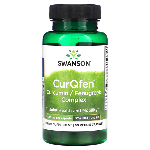 CurQfen Комплекс куркумина и пажитника, стандартизированный, 500 мг, 60 растительных капсул Swanson