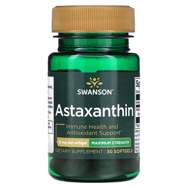 Астаксантин, Максимальная Сила, 12 мг, 30 мягких капсул - Swanson Swanson