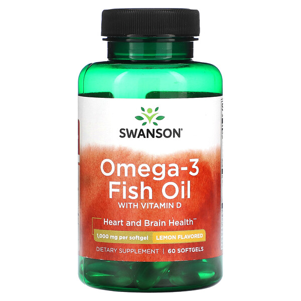 Omega-3 Рыбий жир с Витамином D, Лимон - 1000 мг - 60 мягких капсул - Swanson Swanson