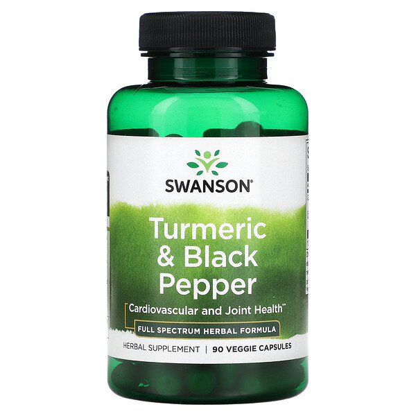 Куркума и Чёрный Перец - 90 растительных капсул - Swanson Swanson