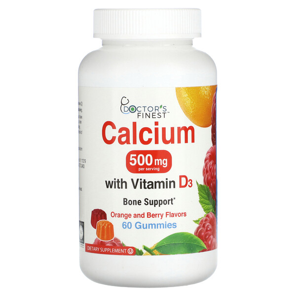 Кальций с витамином D3, апельсин и ягоды, 500 мг, 60 жевательных таблеток Doctor's Finest