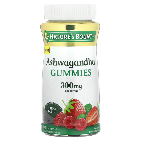 Ashwagandha, Смешанные ягоды, 300 мг, 60 жевательных конфет (150 мг на конфету) - Nature's Bounty Nature's Bounty