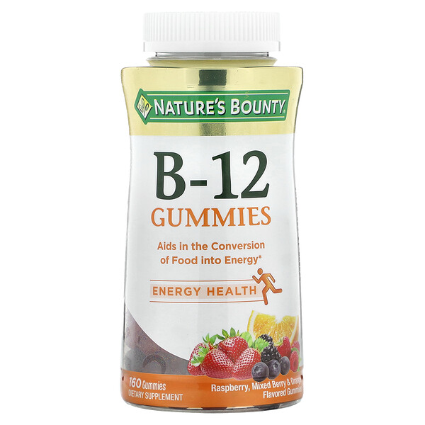 B-12 Gummies (Жевательные конфеты), Raspberry, Mixed Berry & Orange, 160 Gummies Nature's Bounty