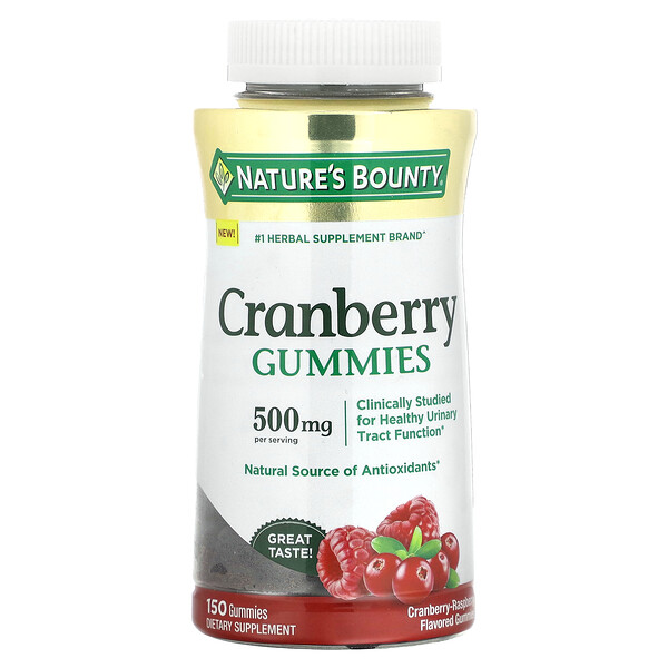 Cranberry Gummies (Жевательные конфеты), Cranberry-Raspberry, 500 mg, 150 Gummies (100 mg per Gummy) Nature's Bounty