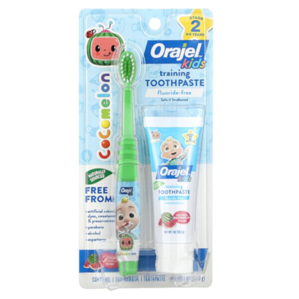 Kids, Зубная паста Cocomelon Training с зубной щеткой, без фтора, 0–3 года, арбуз, набор из 2 предметов, 1 унция (28,3 г) Orajel