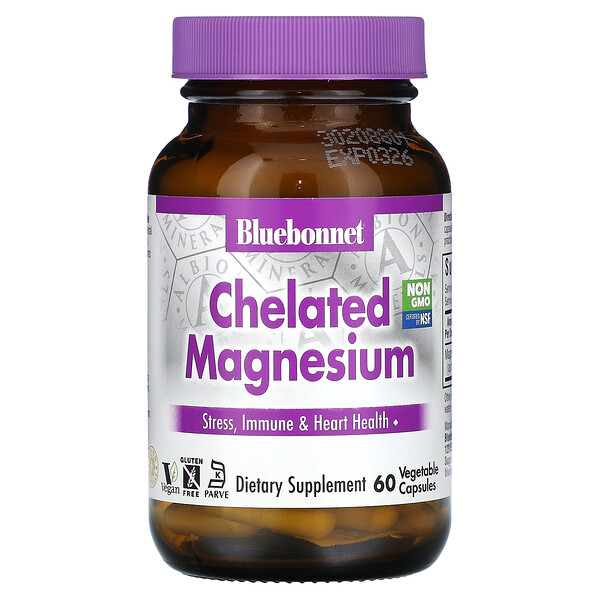 Chelated Magnesium, 60 Vegetable Capsules (Растительные капсулы) Bluebonnet Nutrition