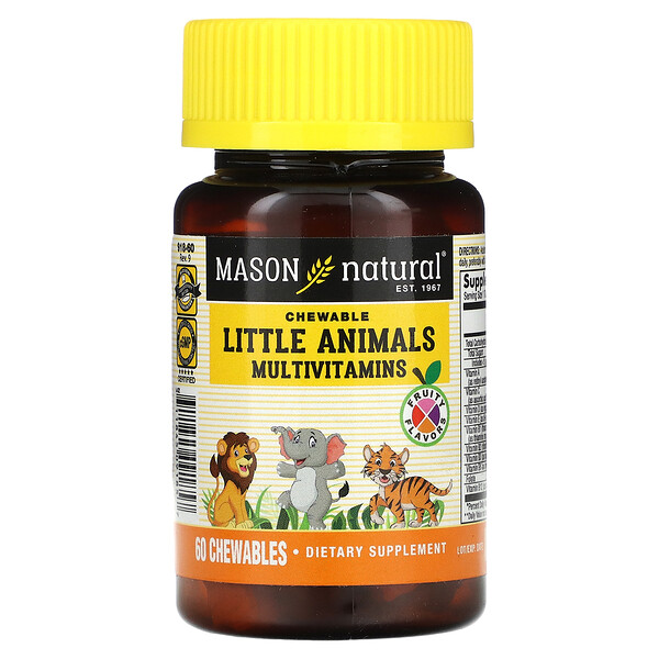 Little Animals Multivitamins, Fruity, 60 Chewables (Жевательные таблетки) Mason Natural