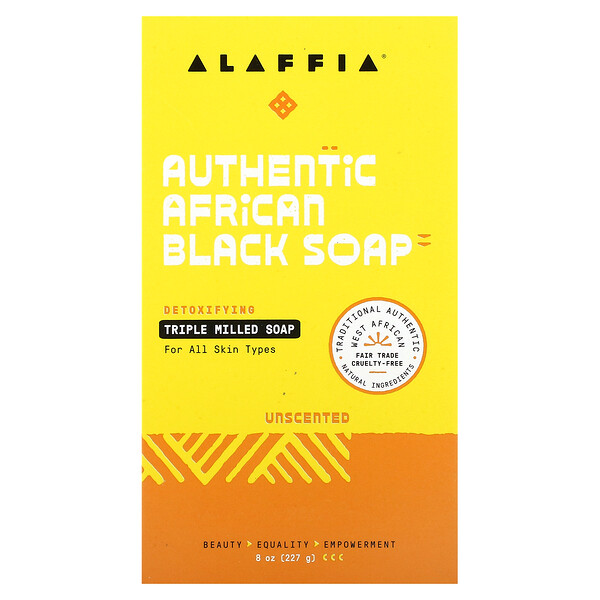Настоящее африканское черное мыло, тройного помола, без запаха, 8 унций (227 г) Alaffia