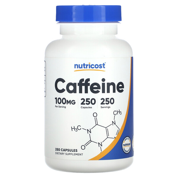 Кофеин, 100 мг, 250 капсул Nutricost