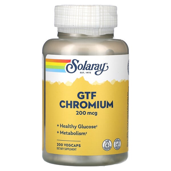 GTF хром, 200 мкг, 200 растительных капсул Solaray