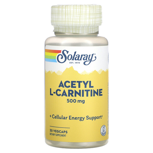 Ацетил L-карнитин, 500 мг, 30 растительных капсул Solaray
