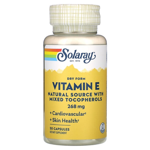Витамин Е, сухая форма, 268 мг, 50 капсул Solaray