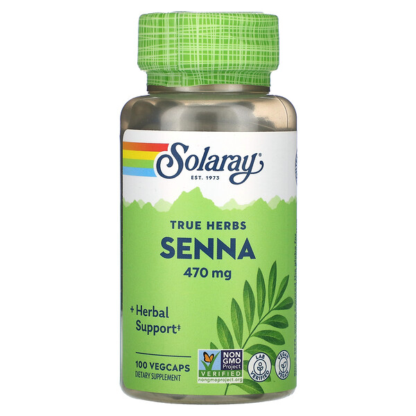 True Herbs, Сенна, 470 мг, 100 растительных капсул Solaray