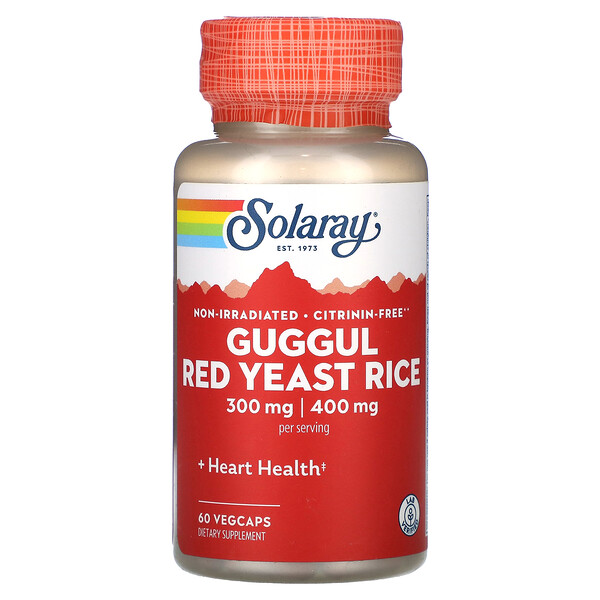 Guggul, Красный дрожжевой рис, 60 растительных капсул Solaray