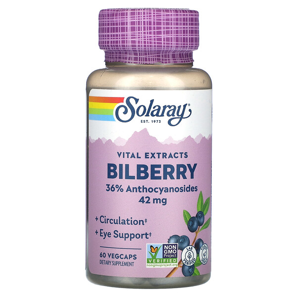 Витальный экстракт, Черника - 42 мг - 60 растительных капсул - Solaray Solaray