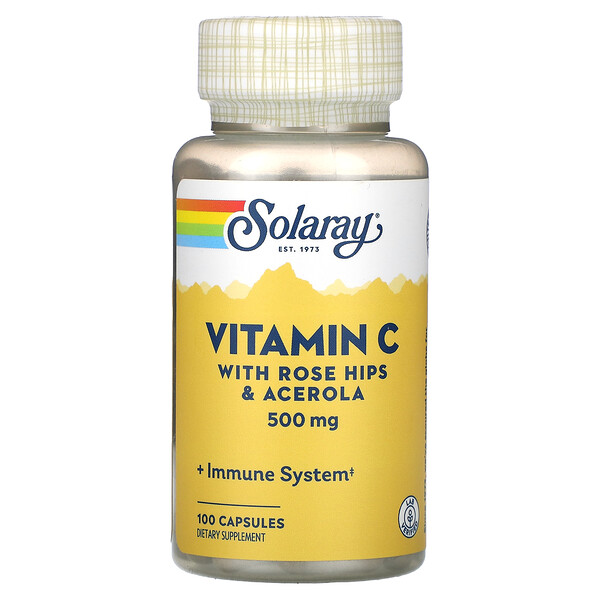 Витамин С с шиповником и ацеролой, 500 мг, 100 капсул Solaray