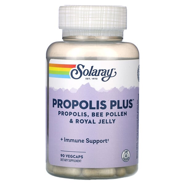 Прополис Плюс, Прополис, Пыльца и Маточное молочко - 90 растительных капсул - Solaray Solaray