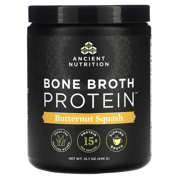 Протеин Bone Broth Protein, мускатная тыква, 15,7 унции (446 г) Dr. Axe / Ancient Nutrition