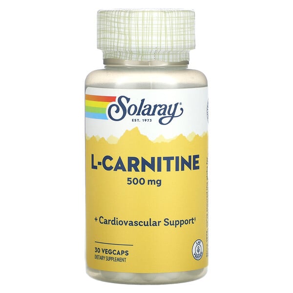 L-карнитин, 500 мг, 30 растительных капсул Solaray