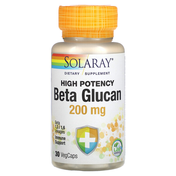 Бета-глюкан, высокая эффективность, 200 мг, 30 растительных капсул Solaray