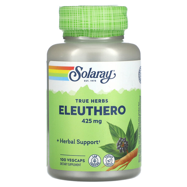 True Herbs, Eleuthero, 425 mg, 100 VegCaps Solaray