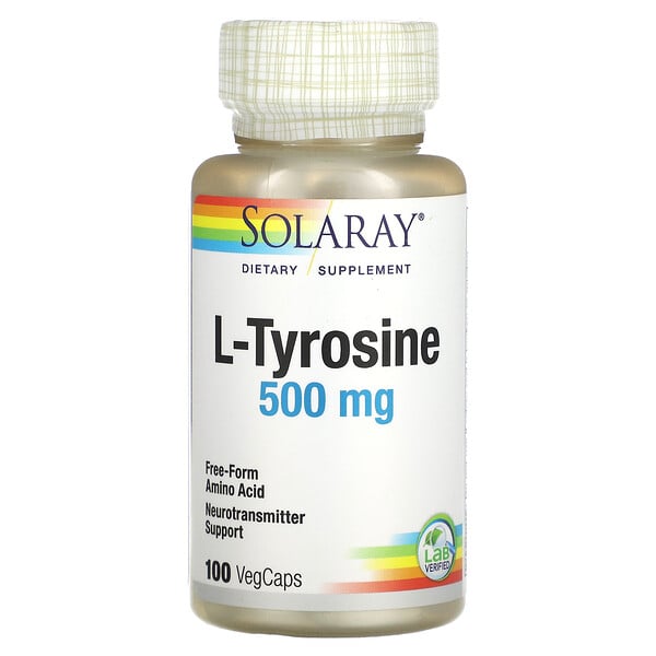 L-тирозин, 500 мг, 100 растительных капсул Solaray