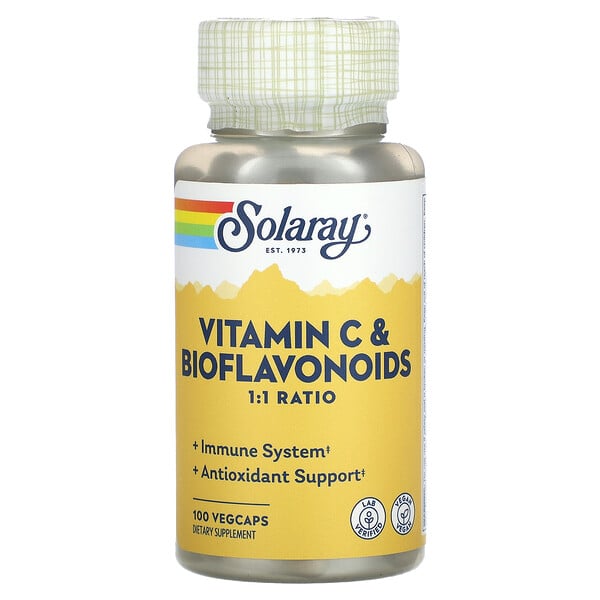 Витамин С и биофлавоноиды, соотношение 1:1, 100 растительных капсул Solaray