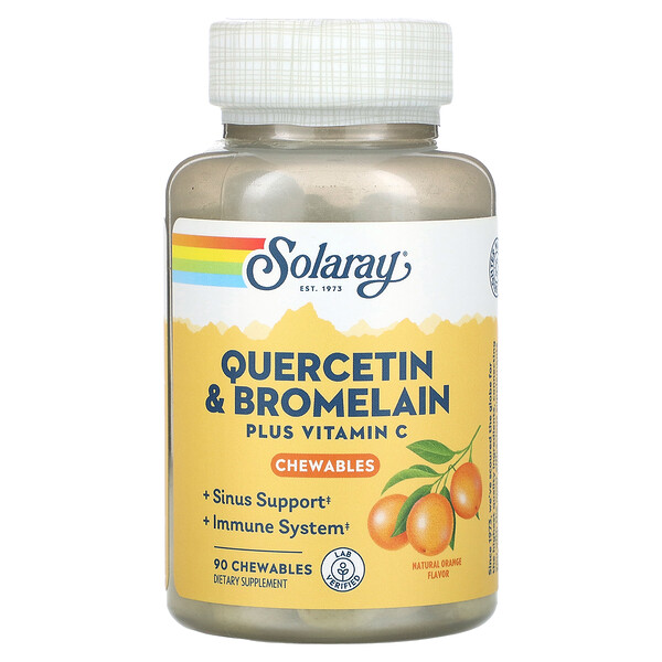 Кверцетин и Бромелаин плюс Витамин С, жевательные таблетки, натуральный апельсин, 90 жевательных таблеток - Solaray Solaray
