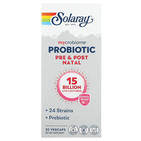 Пробиотик Mycrobiome, до и после родов, 15 миллиардов, 30 растительных капсул Solaray