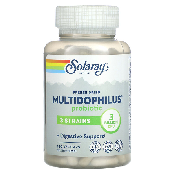 Лиофилизированный пробиотик Multidophilus, 3 миллиарда КОЕ, 180 растительных капсул Solaray