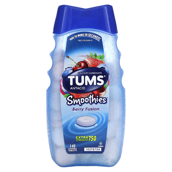 Extra Strength Antacid, Smoothies, Вкус лесных ягод - 140 жевательных таблеток - Tums Tums