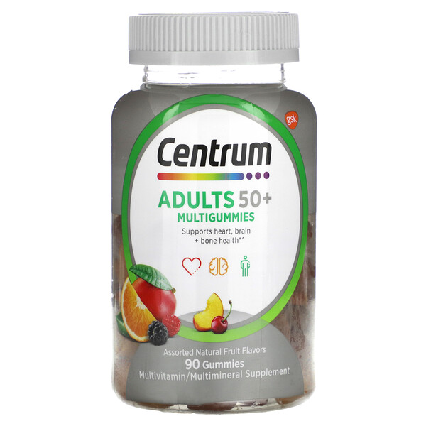 Мультивитамины для взрослых 50+ в жевательных конфетах, Ассорти натуральных фруктов, 90 жевательных конфет - Centrum Centrum