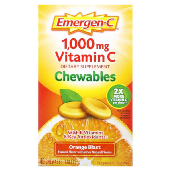 Жевательные таблетки с витамином С, Orange Blast, 1000 мг, 40 жевательных таблеток (500 мг на таблетку) Emergen-C