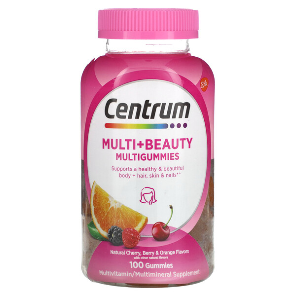 Multi + Beauty Multigummies, натуральная вишня, ягоды и апельсин, 100 жевательных конфет Centrum