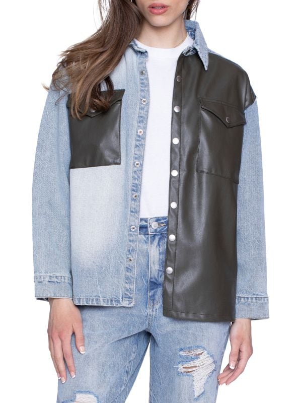 Куртка-бойфренд Unreal из искусственной кожи и джинсовой ткани Blue Revival