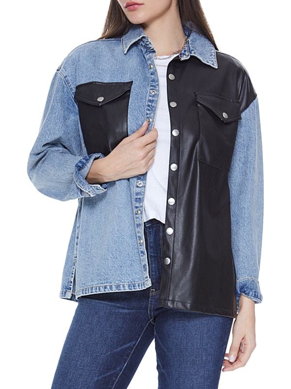Куртка-бойфренд Unreal из искусственной кожи и джинсовой ткани Blue Revival