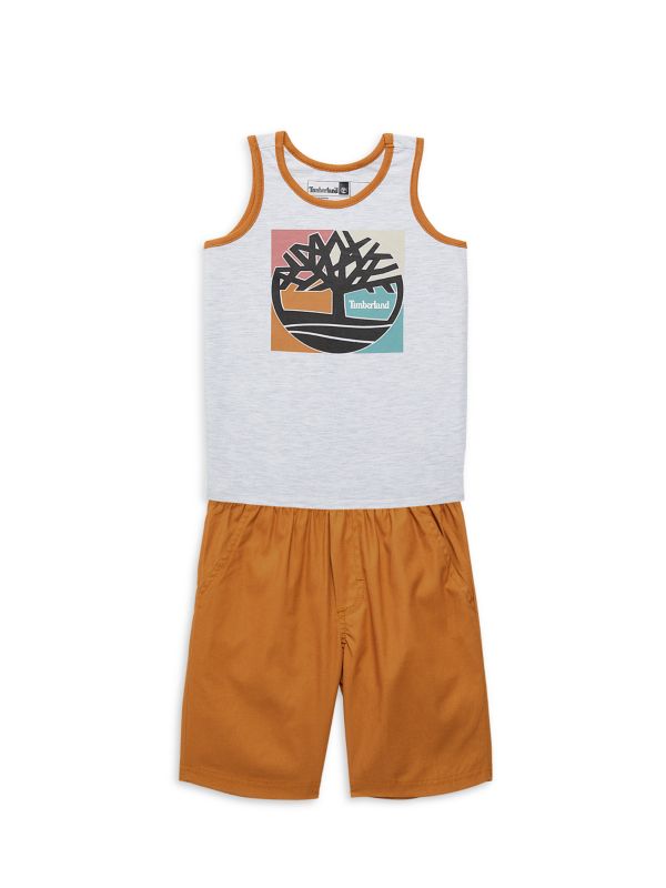 Комплект из двух предметов: футболка с рисунком мышц и шорты с логотипом для мальчика Timberland