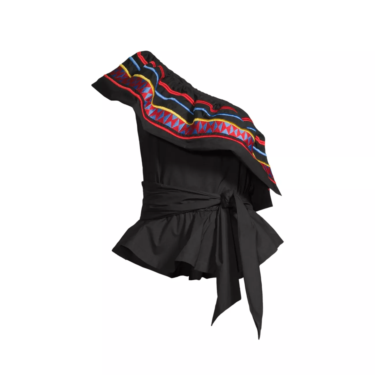 Асимметричная хлопковая блузка с баской и поясом Stella Jean