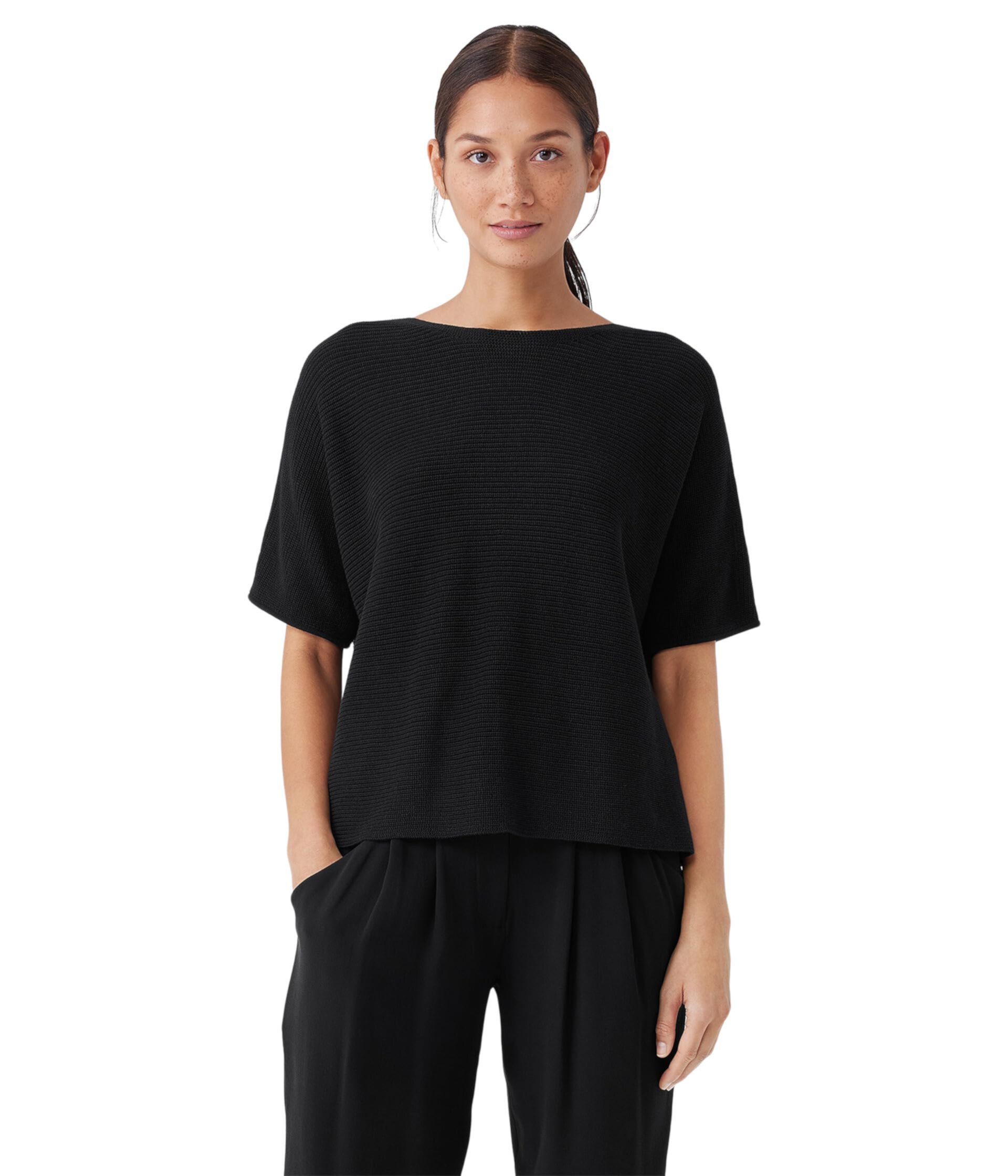 Женская Футболка Eileen Fisher Bateau Neck Elbow Sleeve Pullover Eileen Fisher