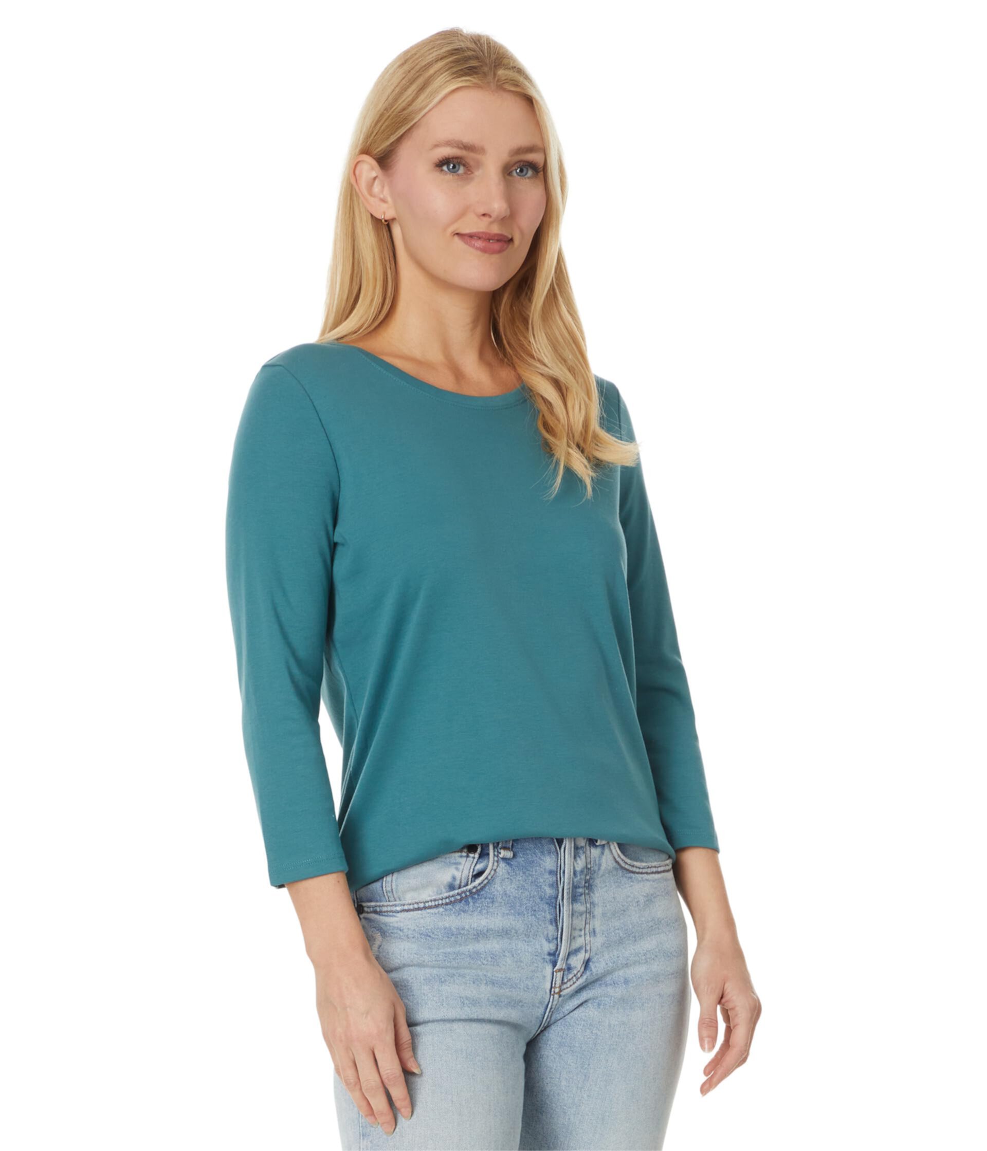 Женская Футболка L.L.Bean Pima Cotton Shaped Jewelneck 3/4 Sleeve L.L.Bean