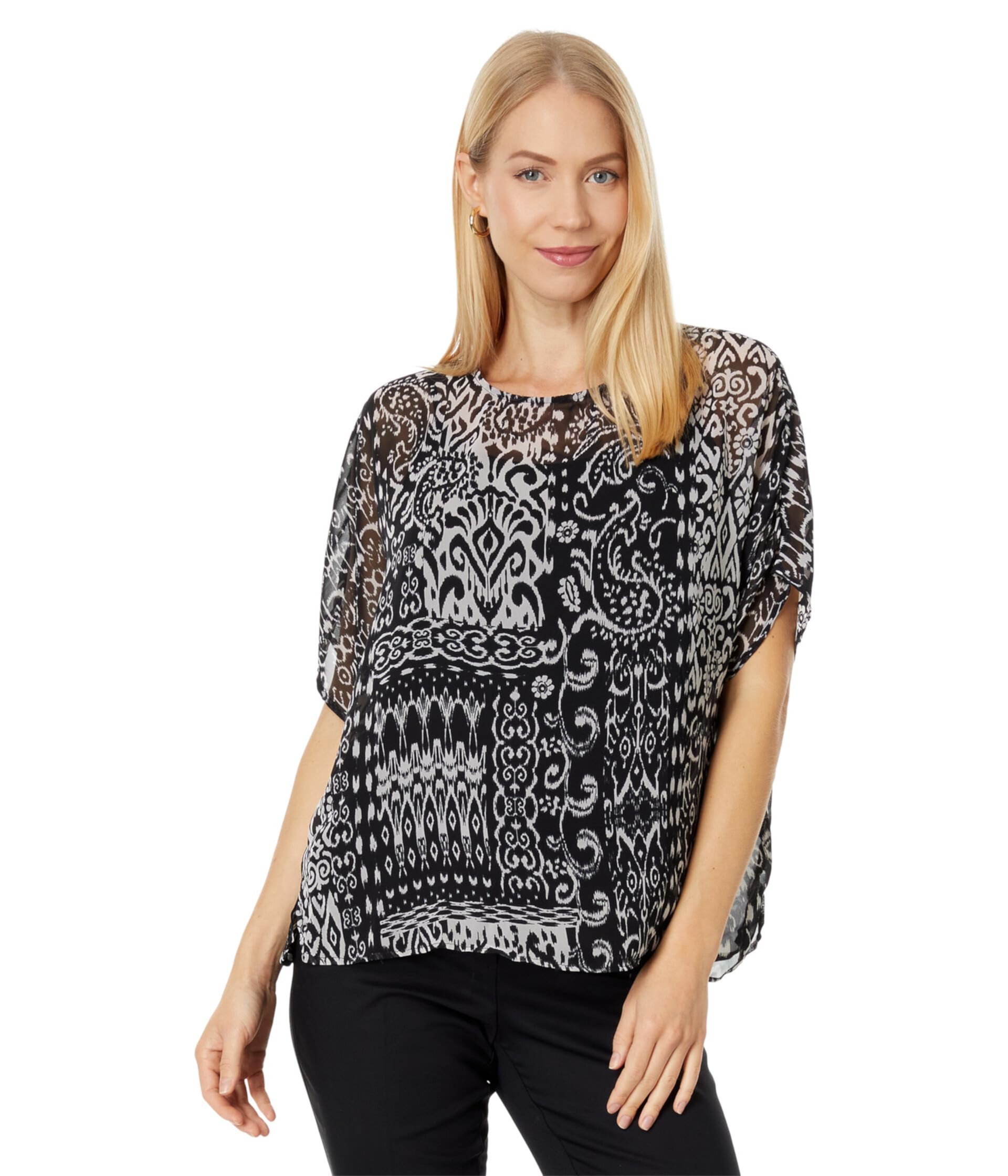 Extended Shoulder Crew Neck Blouse Vince Camuto