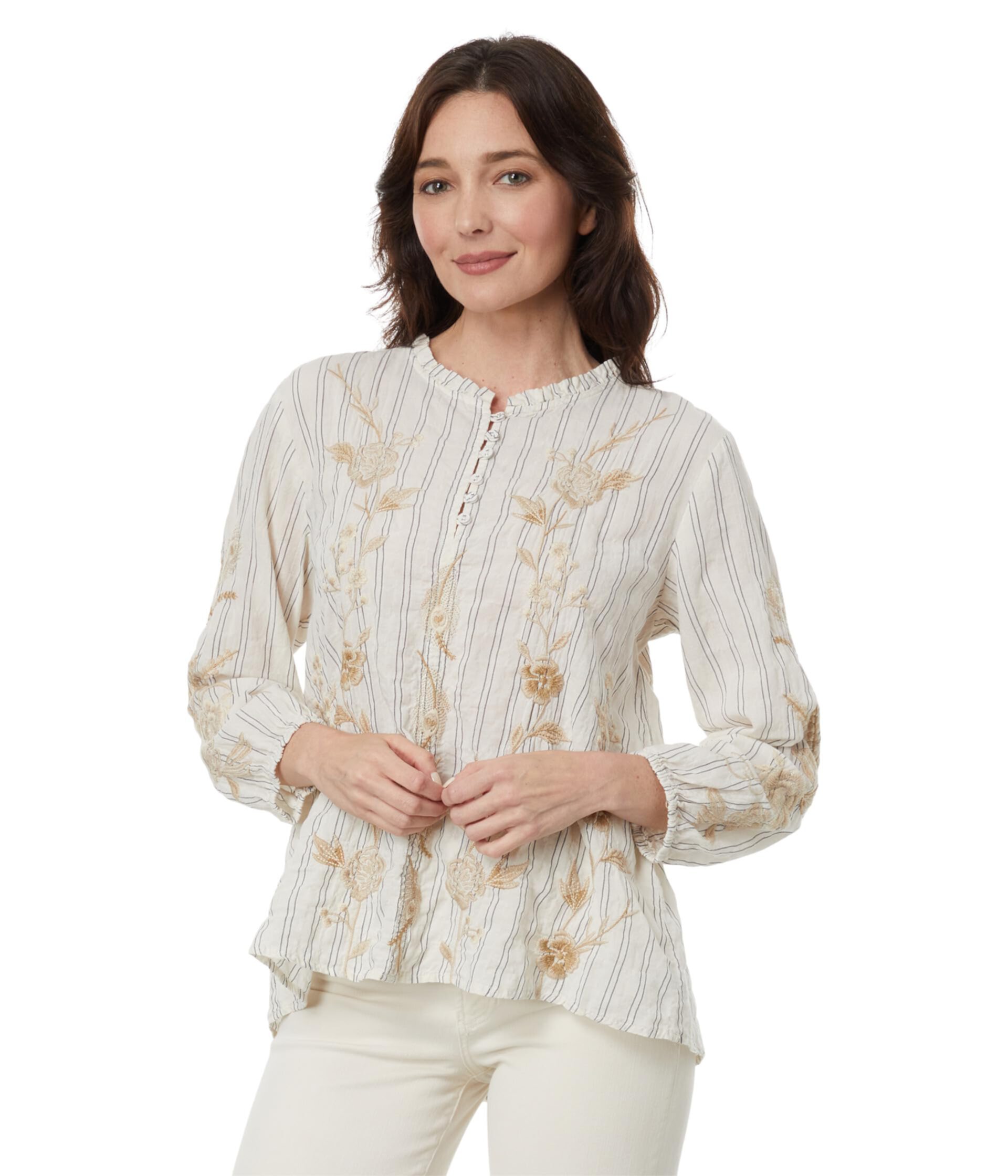 Calipso Button Neck Field Blouse Johnny Was