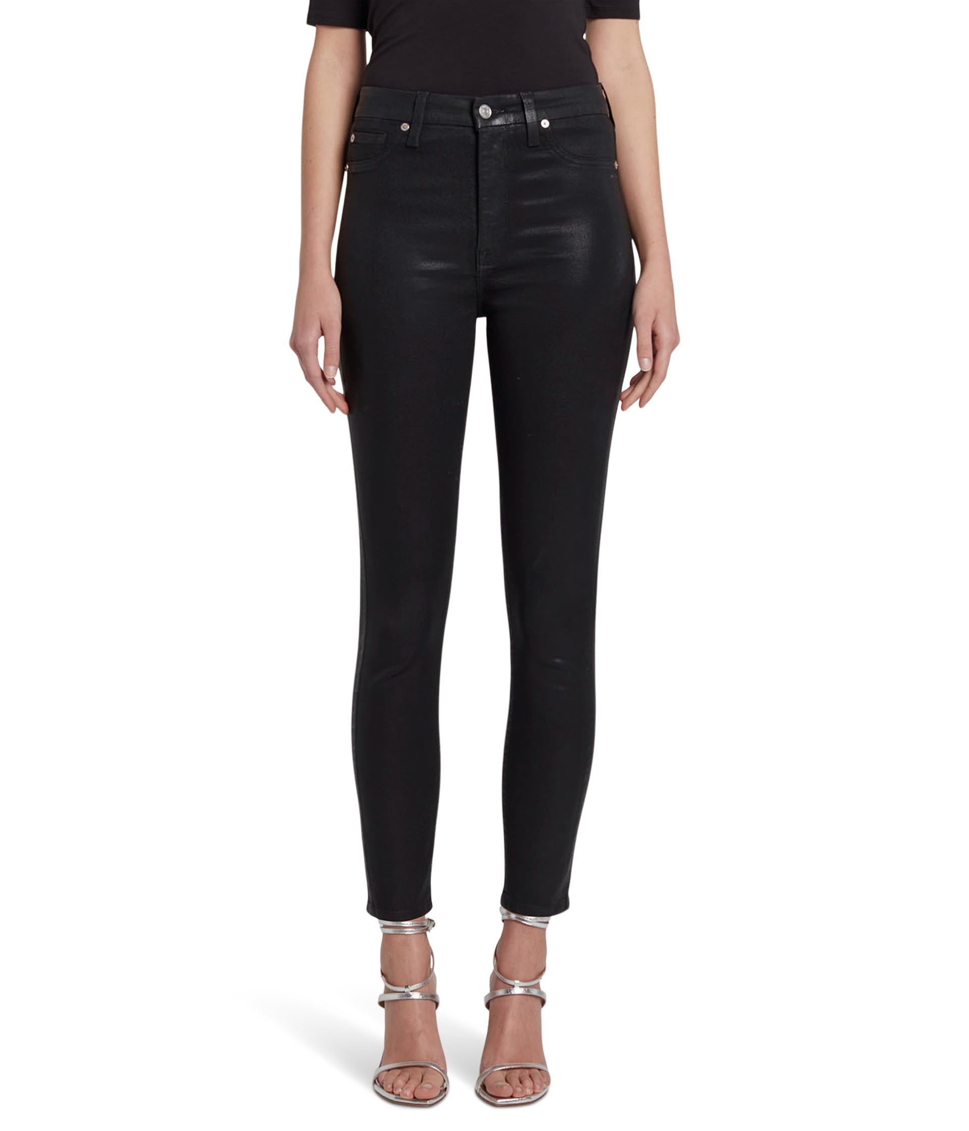 Женские Джинсы skinny 7 For All Mankind High-Waist Ankle Skinny в черном кожаном исполнении 7 For All Mankind