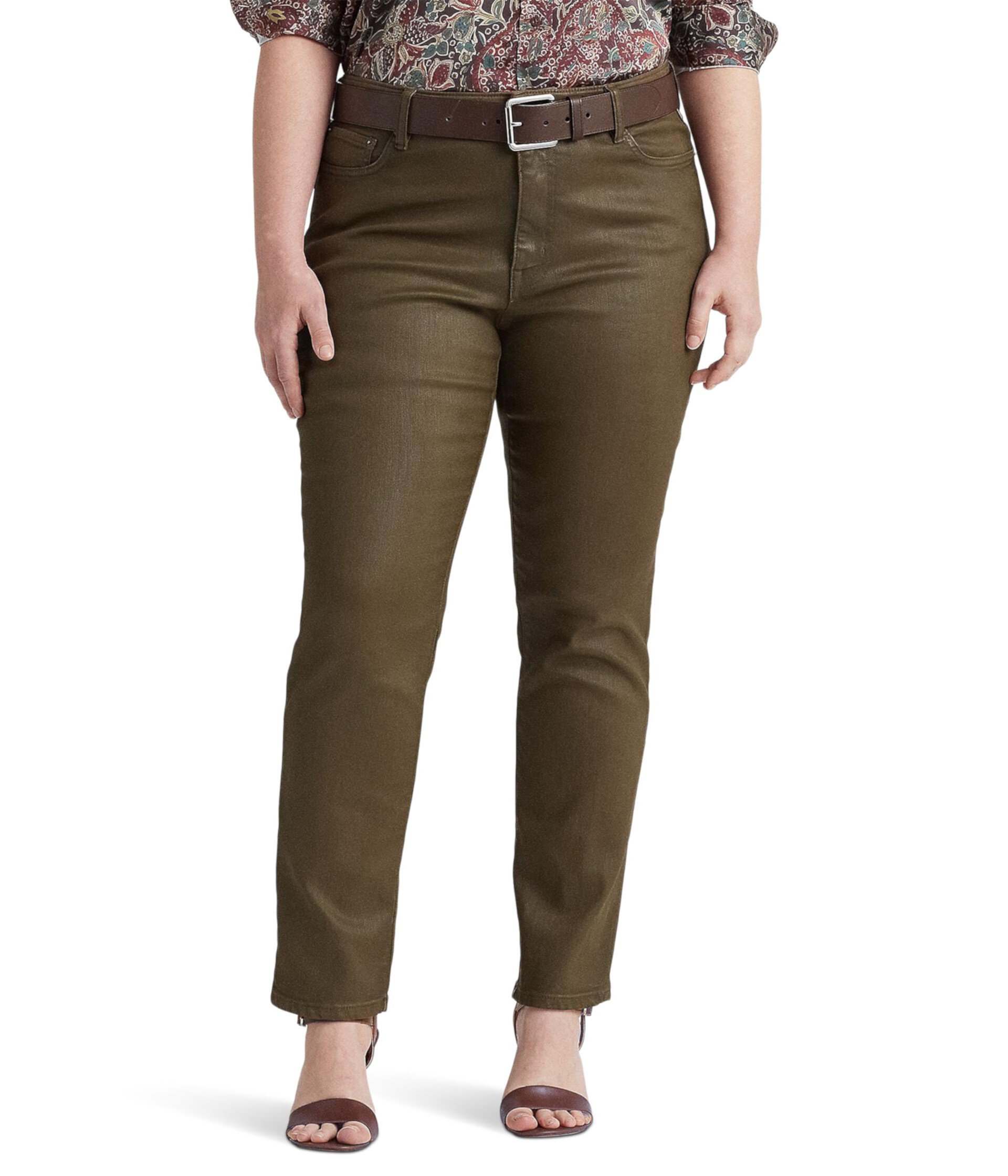 Прямые джинсы до щиколотки со средней посадкой и покрытием размера плюс в цвете Olive Fern Wash LAUREN Ralph Lauren