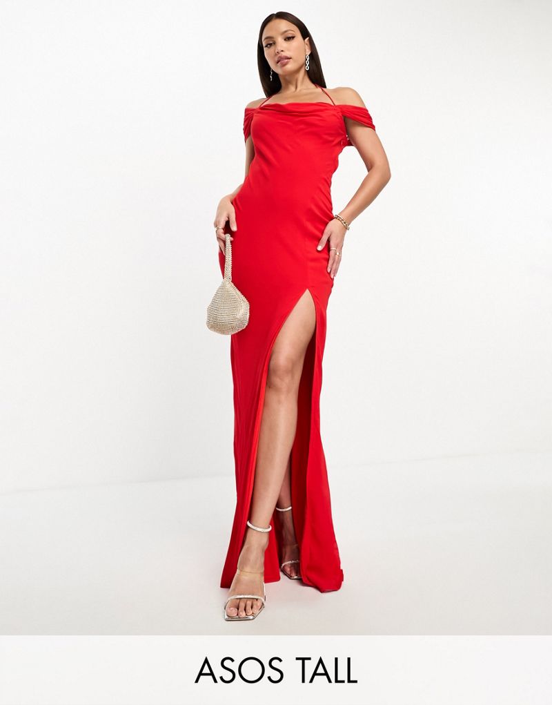 Красное платье макси с открытой спиной и бретелями ASOS DESIGN Tall ASOS Tall
