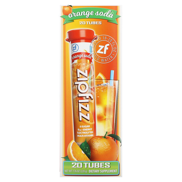 Energy Drink Mix, апельсиновая газировка, 20 тюбиков по 0,39 унции (11 г) каждый Zipfizz
