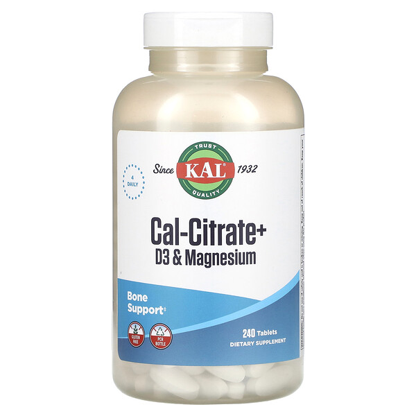 Cal-Citrate+ с витамином D3 и магнием, 240 таблеток для поддержки костей KAL