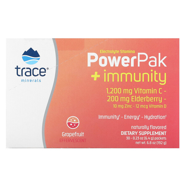 Electrolyte Stamina, PowerPak + Immunity, грейпфрут, 30 пакетов по 0,23 унции (6,4 г) каждый Trace Minerals Research